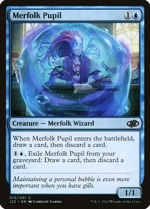 Merfolk Pupil, carta Magic di tipo Creature — Merfolk Wizard illustrata da Caroline Gariba