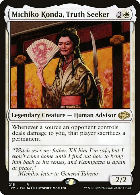 Michiko Konda, Truth Seeker, carta Magic di tipo Legendary Creature — Human Advisor illustrata da Christopher Moeller