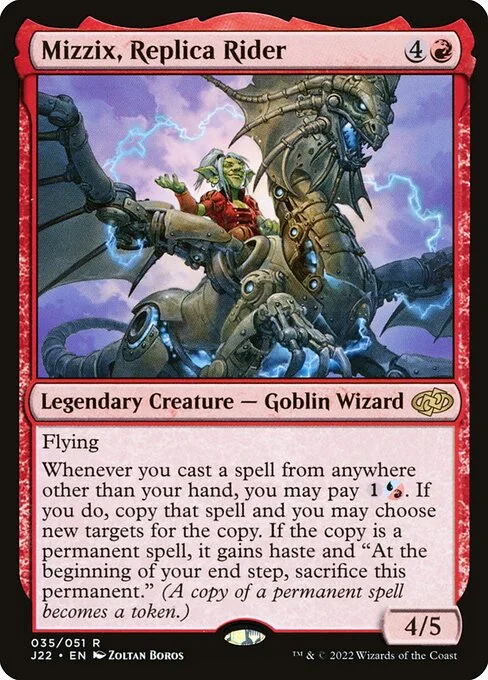 Mizzix, Replica Rider, carta Magic di tipo Legendary Creature — Goblin Wizard illustrata da Zoltan Boros