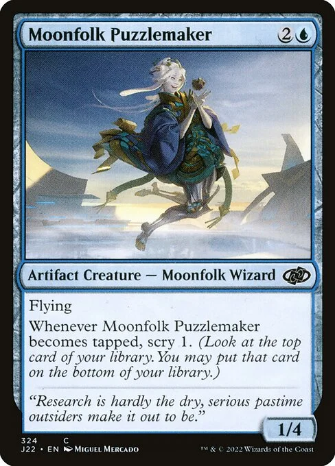 Moonfolk Puzzlemaker, carta Magic di tipo Artifact Creature — Moonfolk Wizard illustrata da Miguel Mercado