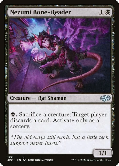 Nezumi Bone-Reader, carta Magic di tipo Creature — Rat Shaman illustrata da Leonardo Santanna