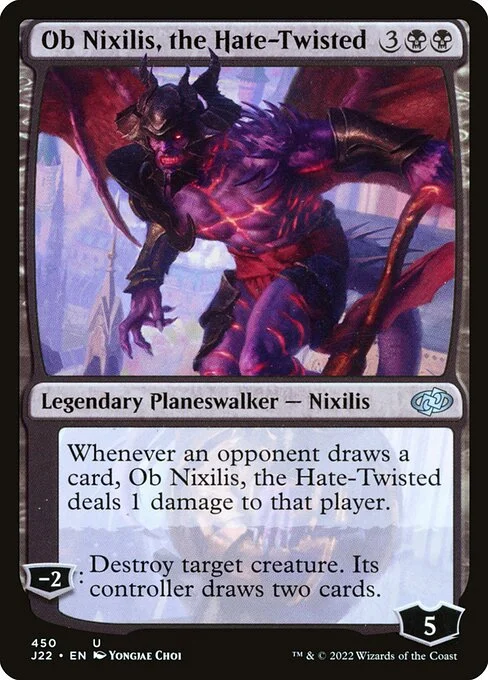 Ob Nixilis, the Hate-Twisted, carta Magic di tipo Legendary Planeswalker — Nixilis illustrata da Yongjae Choi