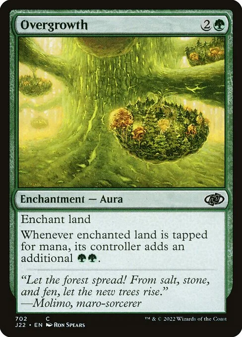 Overgrowth, carta Magic di tipo Enchantment — Aura illustrata da Ron Spears