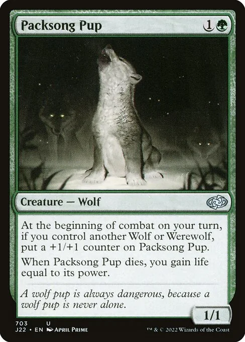 Packsong Pup, carta Magic di tipo Creature — Wolf illustrata da April Prime