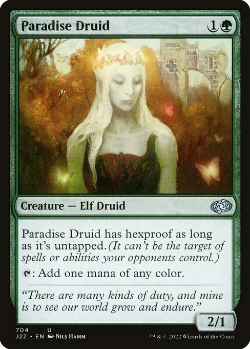 Paradise Druid, carta Magic di tipo Creature — Elf Druid illustrata da Nils Hamm