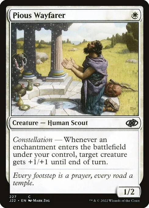 Pious Wayfarer, carta Magic di tipo Creature — Human Scout illustrata da Mark Zug
