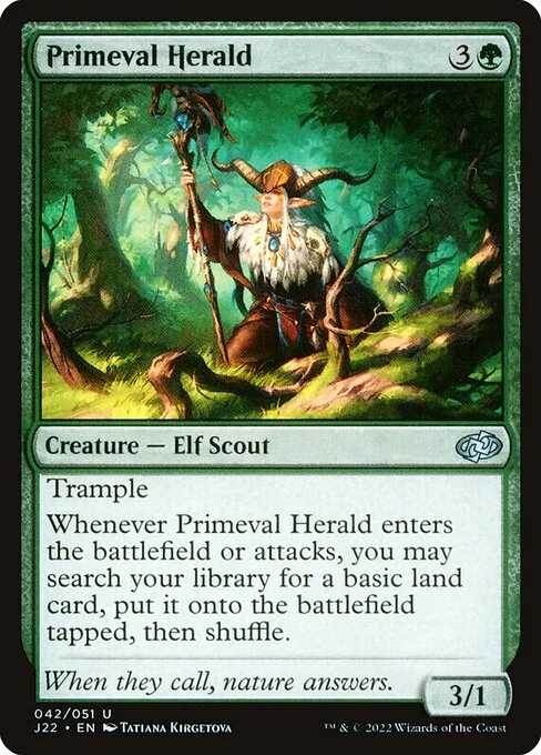 Primeval Herald, carta Magic di tipo Creature — Elf Scout illustrata da Tatiana Kirgetova