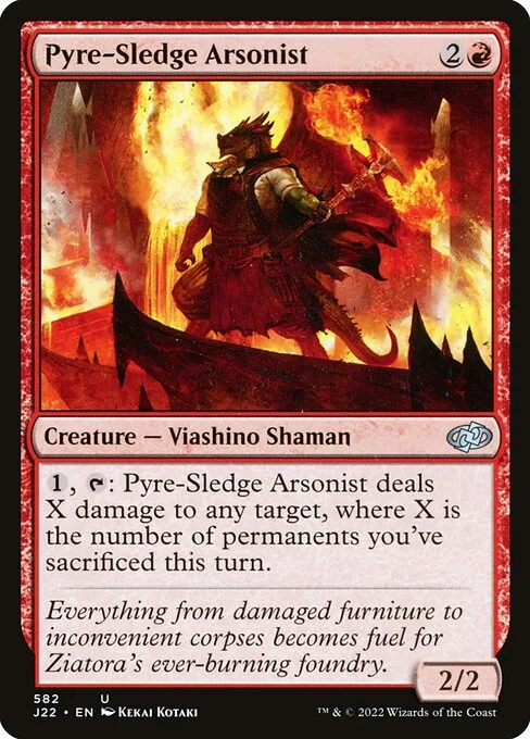 Pyre-Sledge Arsonist, carta Magic di tipo Creature — Lizard Shaman illustrata da Kekai Kotaki