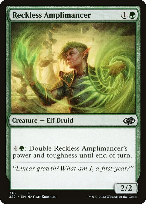 Reckless Amplimancer, carta Magic di tipo Creature — Elf Druid illustrata da Yigit Koroglu