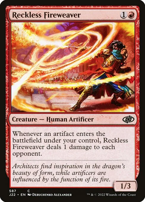Reckless Fireweaver, carta Magic di tipo Creature — Human Artificer illustrata da Deruchenko Alexander