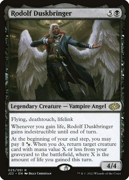 Rodolf Duskbringer, carta Magic di tipo Legendary Creature — Vampire Angel illustrata da Billy Christian