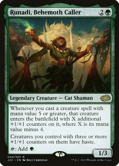 Runadi, Behemoth Caller, carta Magic di tipo Legendary Creature — Cat Shaman illustrata da Billy Christian