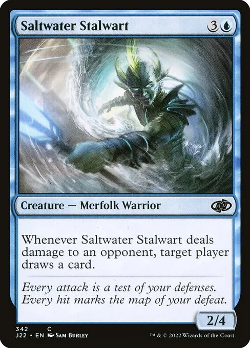 Saltwater Stalwart, carta Magic di tipo Creature — Merfolk Warrior illustrata da Sam Burley