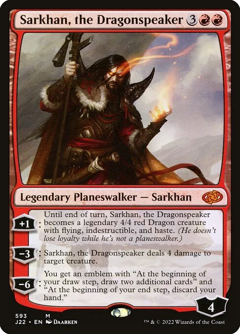 Sarkhan, the Dragonspeaker, carta Magic di tipo Legendary Planeswalker — Sarkhan illustrata da Daarken