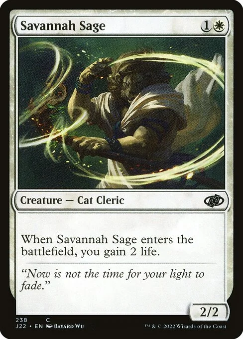 Savannah Sage, carta Magic di tipo Creature — Cat Cleric illustrata da Bayard Wu
