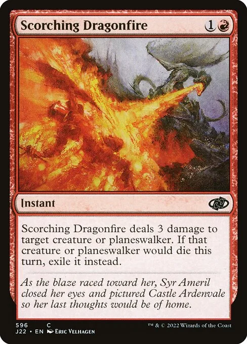 Scorching Dragonfire, carta Magic di tipo Instant illustrata da Eric Velhagen