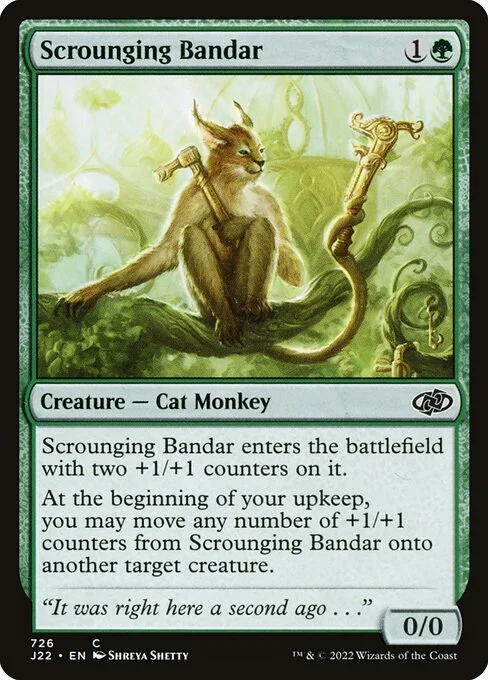Scrounging Bandar, carta Magic di tipo Creature — Cat Monkey illustrata da Shreya Shetty