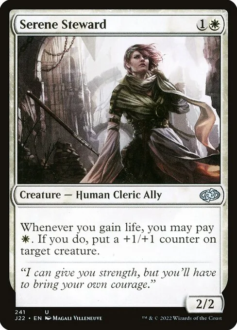 Serene Steward, carta Magic di tipo Creature — Human Cleric Ally illustrata da Magali Villeneuve