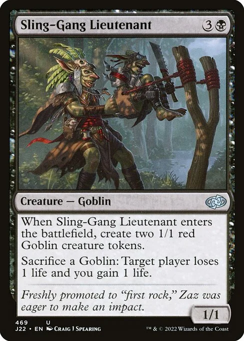 Sling-Gang Lieutenant, carta Magic di tipo Creature — Goblin illustrata da Craig J Spearing