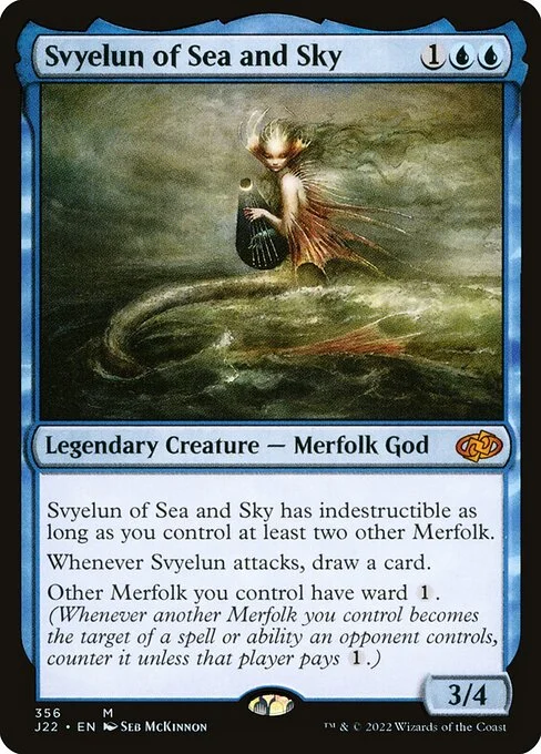 Svyelun of Sea and Sky, carta Magic di tipo Legendary Creature — Merfolk God illustrata da Seb McKinnon