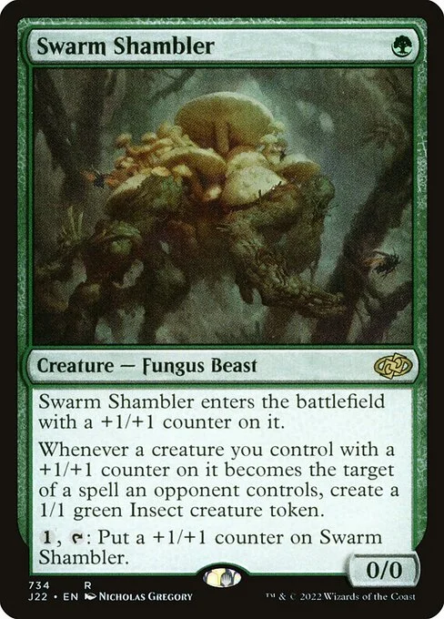 Swarm Shambler, carta Magic di tipo Creature — Fungus Beast illustrata da Nicholas Gregory