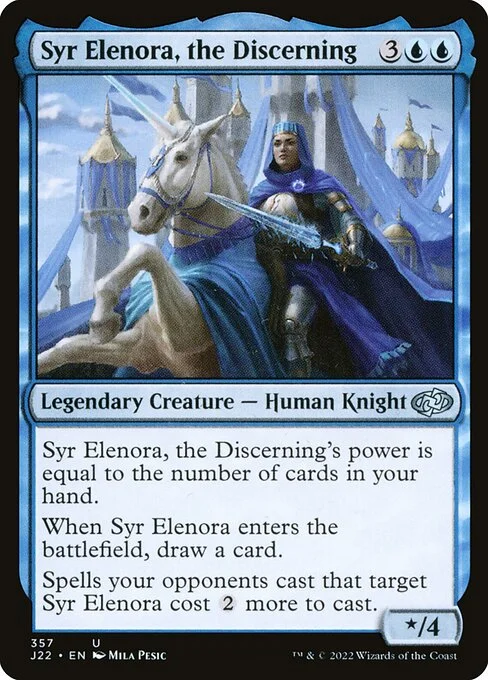 Syr Elenora, the Discerning, carta Magic di tipo Legendary Creature — Human Knight illustrata da Mila Pesic