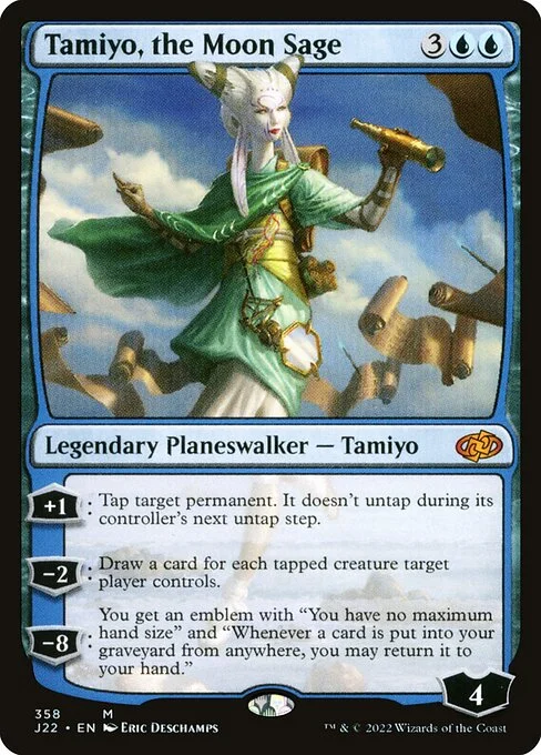 Tamiyo, the Moon Sage, carta Magic di tipo Legendary Planeswalker — Tamiyo illustrata da Eric Deschamps