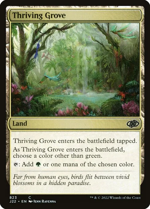 Thriving Grove, carta Magic di tipo Land illustrata da Ravenna Tran