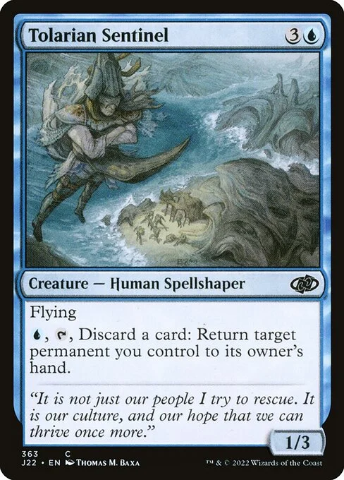Tolarian Sentinel, carta Magic di tipo Creature — Human Spellshaper illustrata da Thomas M. Baxa
