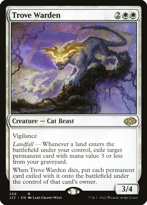 Trove Warden, carta Magic di tipo Creature — Cat Beast illustrata da Lars Grant-West