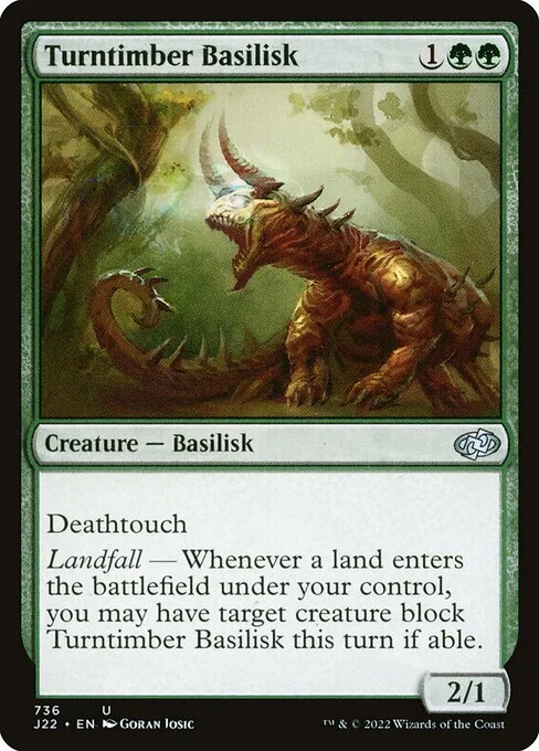 Turntimber Basilisk, carta Magic di tipo Creature — Basilisk illustrata da Goran Josic