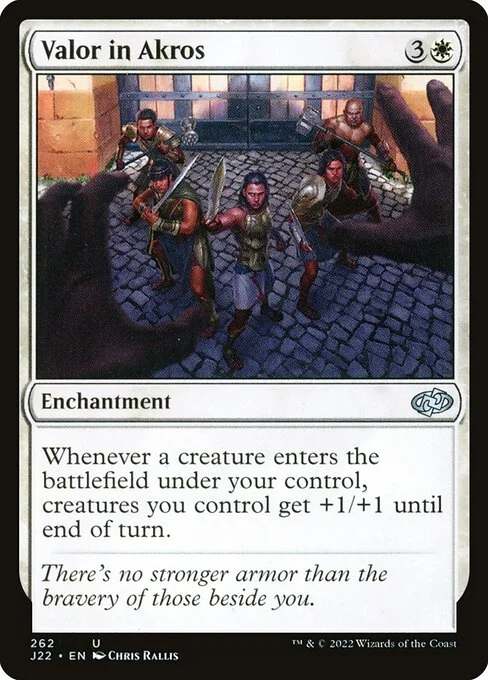 Valor in Akros, carta Magic di tipo Enchantment illustrata da Chris Rallis