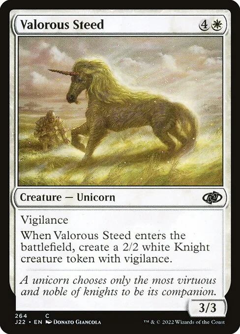 Valorous Steed, carta Magic di tipo Creature — Unicorn illustrata da Donato Giancola
