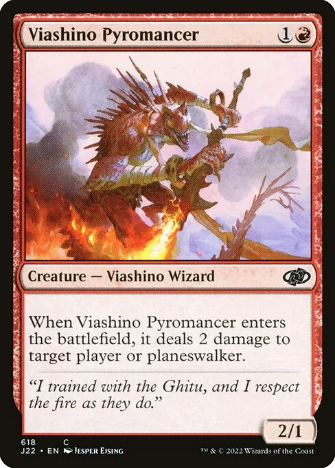 Viashino Pyromancer, carta Magic di tipo Creature — Lizard Wizard illustrata da Jesper Ejsing