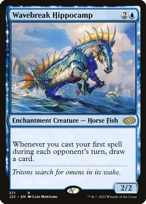 Wavebreak Hippocamp, carta Magic di tipo Enchantment Creature — Horse Fish illustrata da Caio Monteiro