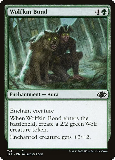 Wolfkin Bond, carta Magic di tipo Enchantment — Aura illustrata da Lindsey Look