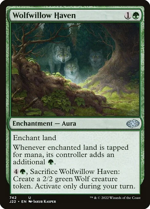 Wolfwillow Haven, carta Magic di tipo Enchantment — Aura illustrata da Jakub Kasper