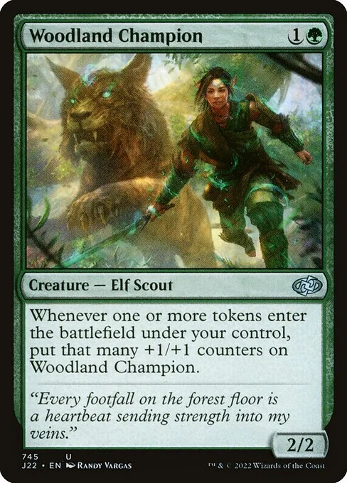 Woodland Champion, carta Magic di tipo Creature — Elf Scout illustrata da Randy Vargas