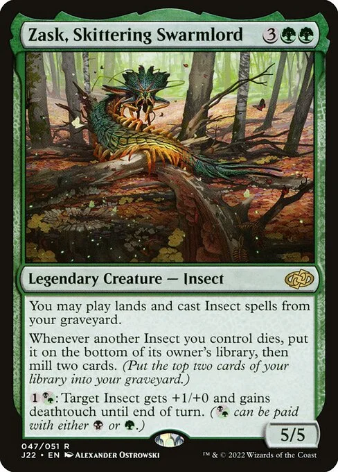 Zask, Skittering Swarmlord, carta Magic di tipo Legendary Creature — Insect illustrata da Alexander Ostrowski