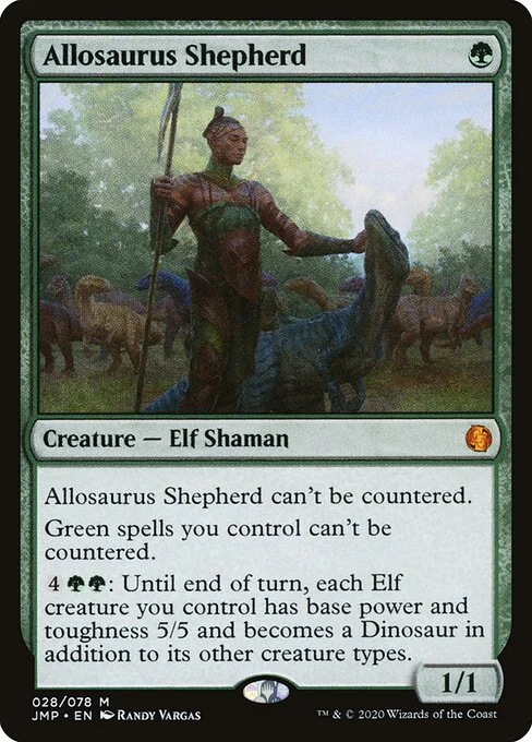 Allosaurus Shepherd, carta Magic di tipo Creature — Elf Shaman illustrata da Randy Vargas