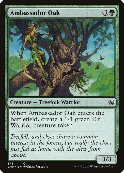 Ambassador Oak, carta Magic di tipo Creature — Treefolk Warrior illustrata da Steve Prescott
