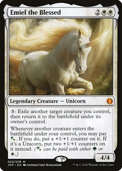 Emiel the Blessed, carta Magic di tipo Legendary Creature — Unicorn illustrata da Antonio José Manzanedo