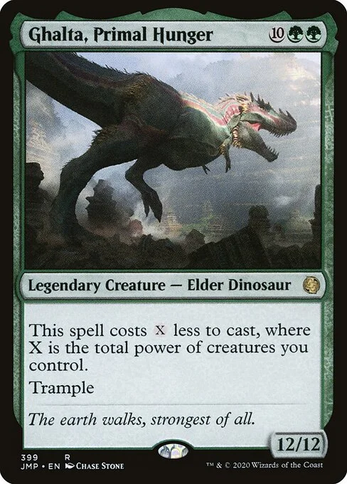 Ghalta, Primal Hunger, carta Magic di tipo Legendary Creature — Elder Dinosaur illustrata da Chase Stone