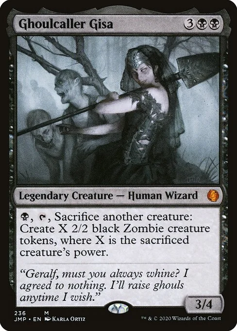 Ghoulcaller Gisa, carta Magic di tipo Legendary Creature — Human Wizard illustrata da Karla Ortiz