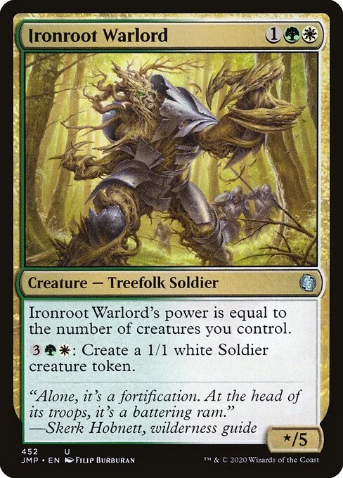 Ironroot Warlord, carta Magic di tipo Creature — Treefolk Soldier illustrata da Filip Burburan