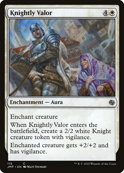 Knightly Valor, carta Magic di tipo Enchantment — Aura illustrata da Matt Stewart