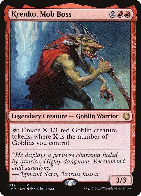 Krenko, Mob Boss, carta Magic di tipo Legendary Creature — Goblin Warrior illustrata da Karl Kopinski