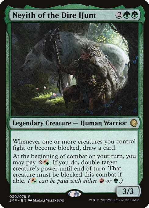Neyith of the Dire Hunt, carta Magic di tipo Legendary Creature — Human Warrior illustrata da Magali Villeneuve