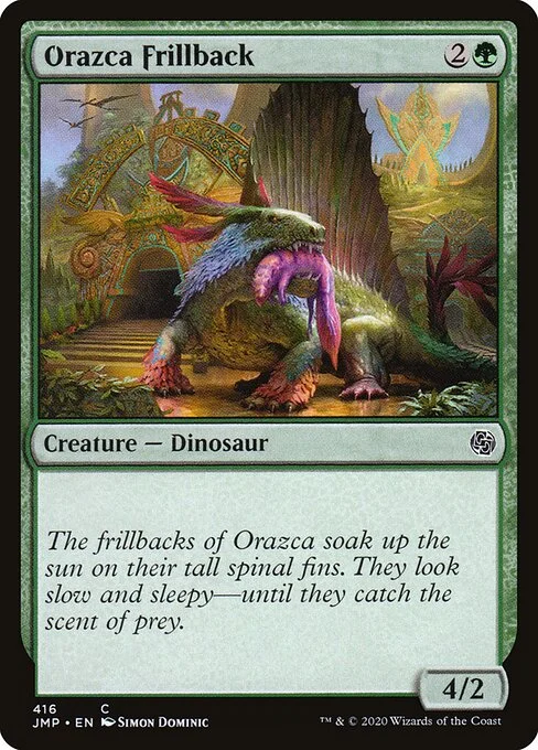 Orazca Frillback, carta Magic di tipo Creature — Dinosaur illustrata da Simon Dominic
