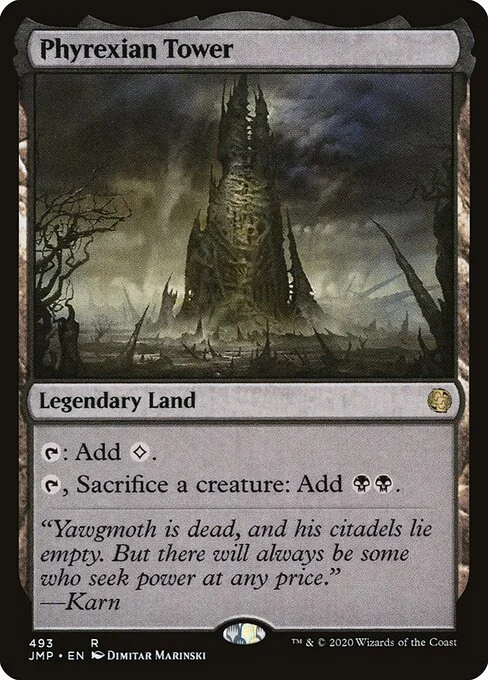 Phyrexian Tower, carta Magic di tipo Legendary Land illustrata da Dimitar Marinski